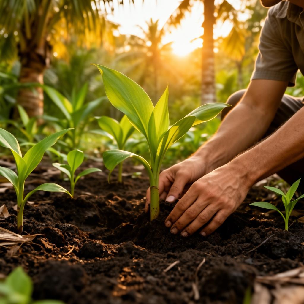 Planting coconut saplings